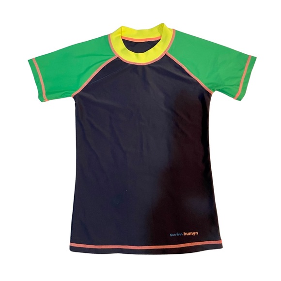SwimHumyn hi vis swim suit shorts and t-shirt rash guard EUC - Picture 3 of 8